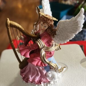 Angel Figurine with Harp and Wings